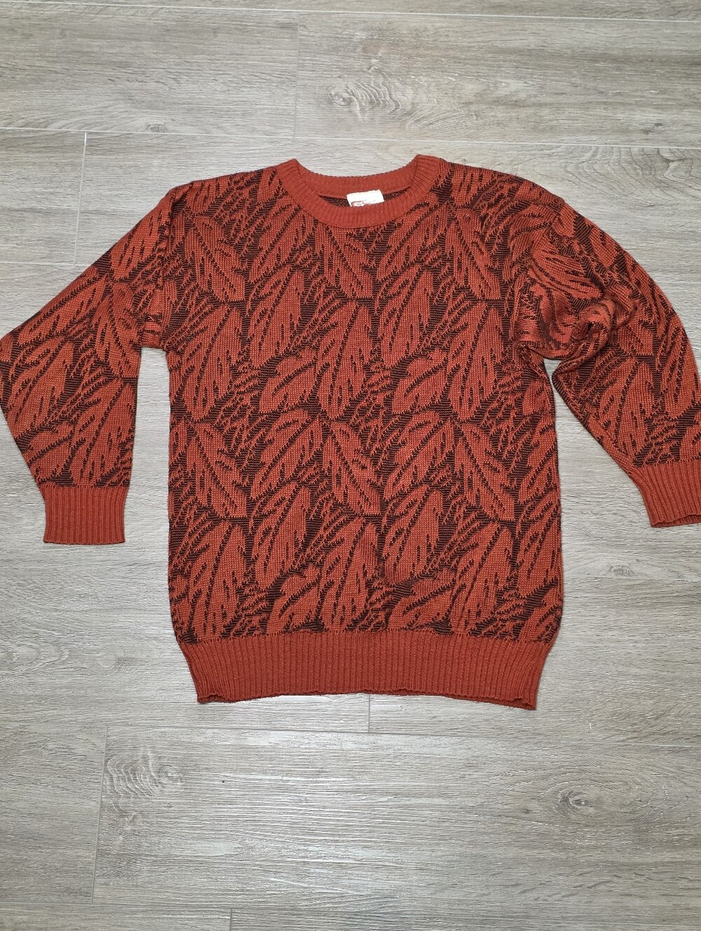 Vintage Excelsior Sweater Womans Size Small Acrylic Leaf Print Retro 80's
